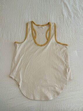 Free People Cream Tank Top with Mustard Trim